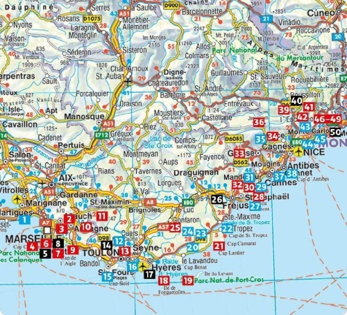 Buchcover und Innenansicht für das Buch: ROTHER Wanderführer Côte d'Azur - mit Nationalpark Calanques: 50 Touren zwischen Meer und Bergen - von Marseille über Nizza bis Menton.