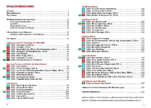 Buchcover und Innenansicht für das Buch: ROTHER Wanderführer Côte d'Azur - mit Nationalpark Calanques: 50 Touren zwischen Meer und Bergen - von Marseille über Nizza bis Menton.