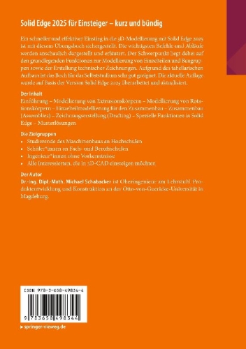 Buchcover und Innenansicht für das Buch: Solid Edge 2025 für Einsteiger - kurz und bündig