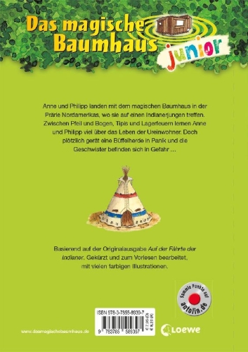 Buchcover und Innenansicht für das Buch: Das magische Baumhaus junior 16 - Auf dem Pfad der Indianer