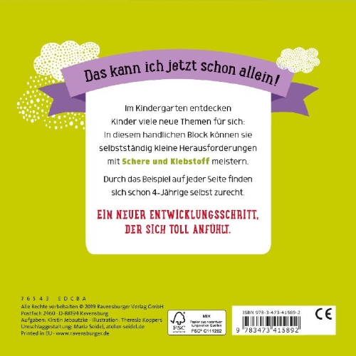 Buchcover und Innenansicht für das Buch: Im Kindergarten: Schneiden und Kleben