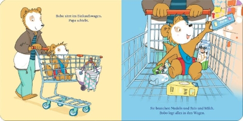 Buchcover und Innenansicht für das Buch: Bobo geht einkaufen
