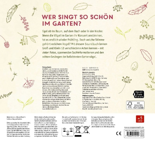 Buchcover und Innenansicht für das Buch: Vögel in unserem Garten