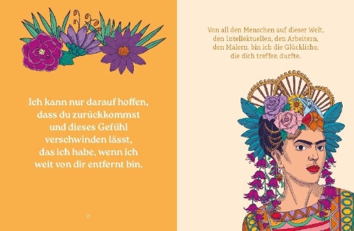 Buchcover und Innenansicht für das Buch: Frida Kahlo für alle Lebenslagen