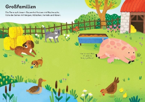 Buchcover und Innenansicht für das Buch: Mein Immer-wieder-Stickerbuch: Tierkinder