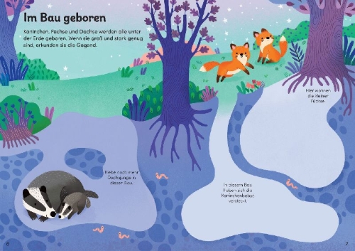 Buchcover und Innenansicht für das Buch: Mein Immer-wieder-Stickerbuch: Tierkinder