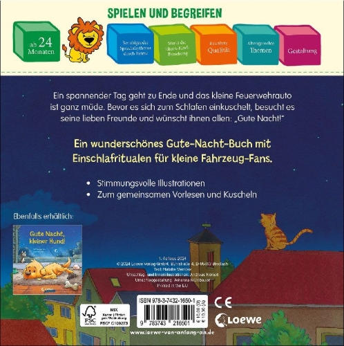 Buchcover und Innenansicht für das Buch: Gute Nacht, kleines Feuerwehrauto!