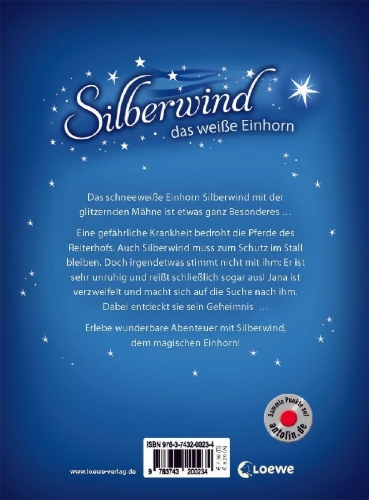 Buchcover und Innenansicht für das Buch: Silberwind, das weiße Einhorn - Das Einhornfohlen