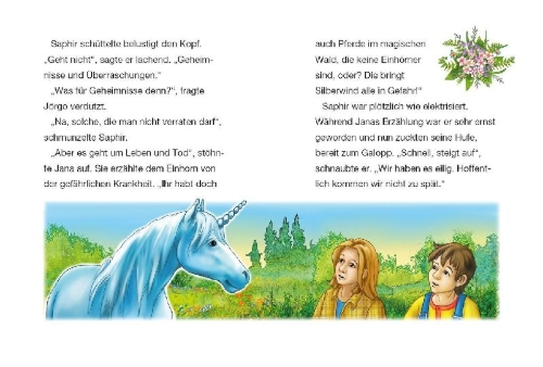 Buchcover und Innenansicht für das Buch: Silberwind, das weiße Einhorn - Das Einhornfohlen