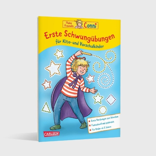 Buchcover und Innenansicht für das Buch: Conni Gelbe Reihe (Beschäftigungsbuch): Erste Schwungübungen für Kita- und Vorschulkinder