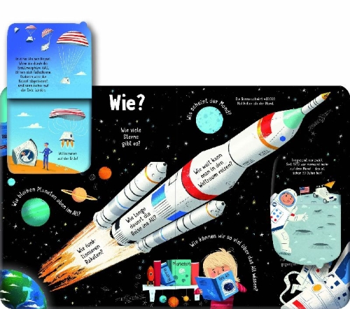 Buchcover und Innenansicht für das Buch: Wie geht man im Weltall aufs Klo?