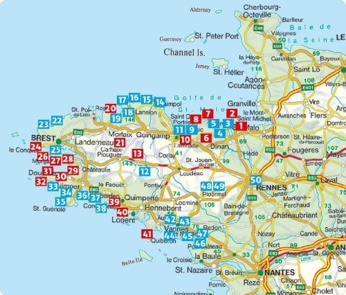 Buchcover und Innenansicht für das Buch: ROTHER Wanderführer Bretagne. 50 Touren zwischen Mont-Saint-Michel und Saint-Nazaire
