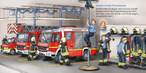 Buchcover und Innenansicht für das Buch: Hör mal (Soundbuch): Die Feuerwehr