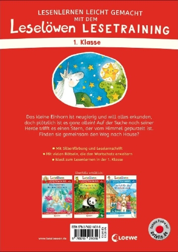 Buchcover und Innenansicht für das Buch: Leselöwen Lesetraining 1. Klasse - Ein Stern für das kleine Einhorn