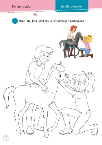 Buchcover und Innenansicht für das Buch: Bibi & Tina: Mein pferdestarkes Vorschulbuch