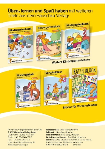 Buchcover und Innenansicht für das Buch: Kindergartenblock ab 3 Jahre - Vergleichen, rätseln und malen