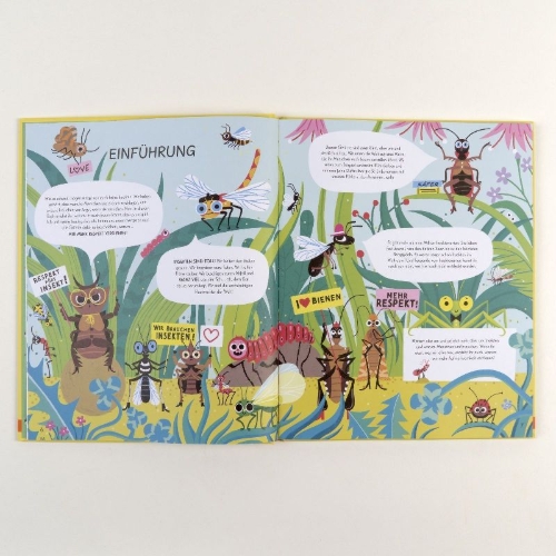 Buchcover und Innenansicht für das Buch: Respect the insect! Meet the bugs who clean, tend and feed the world
