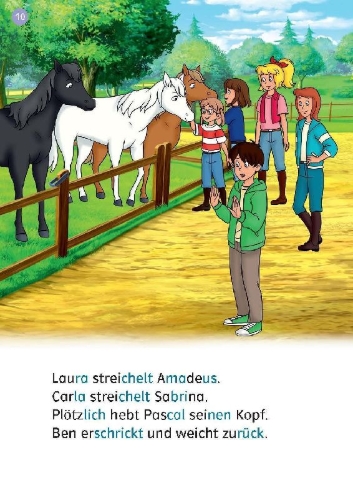 Buchcover und Innenansicht für das Buch: Lesefuchs Bibi & Tina: Ein Dino im Steinbruch Lesestufe 1