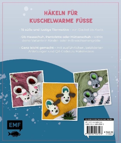 Buchcover und Innenansicht für das Buch: Tierisch gemütlich - Amigurumi-Hausschuhe häkeln für Klein und Groß