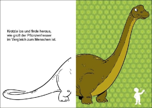 Buchcover und Innenansicht für das Buch: Kreativ-Kratzelbuch: Dinos