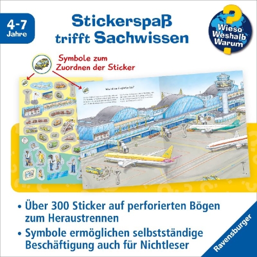 Buchcover und Innenansicht für das Buch: Wieso? Weshalb? Warum? Stickerheft - Flugzeuge