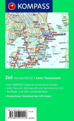 Buchcover und Innenansicht für das Buch: KOMPASS Wanderführer Schweden Süd und Mitte, Von Skåne bis Dalarna, 80 Touren mit Extra-Tourenkarte