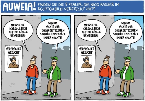 Buchcover und Innenansicht für das Buch: Finde den Fehler - Bildersuchrätsel mit Cartoons