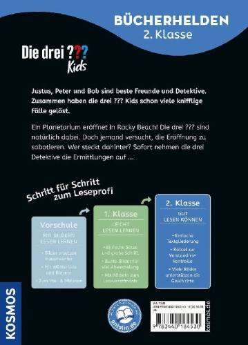Buchcover und Innenansicht für das Buch: Die drei ??? Kids, Bücherhelden 2. Klasse, Planetarium in Gefahr