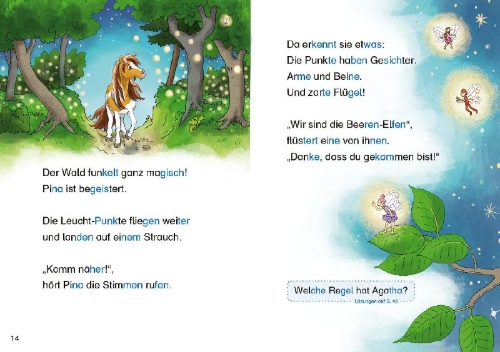 Buchcover und Innenansicht für das Buch: Hufeisen-Zauber - Pony Pina und das Elfen-Geheimnis
