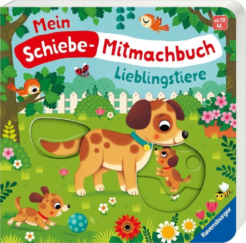 Buchcover und Innenansicht für das Buch: Mein Schiebe-Mitmachbuch - Lieblingstiere