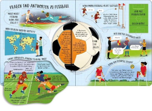Buchcover und Innenansicht für das Buch: Aufklappen und Entdecken: Fußball