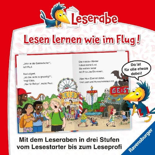 Buchcover und Innenansicht für das Buch: Leserabe 1. Lesestufe - Aufregung im Freizeitpark