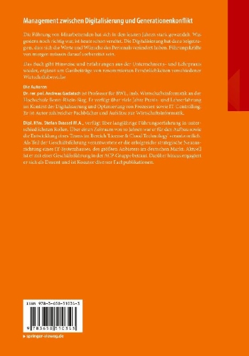 Buchcover und Innenansicht für das Buch: Management zwischen Digitalisierung und Generationenkonflikt
