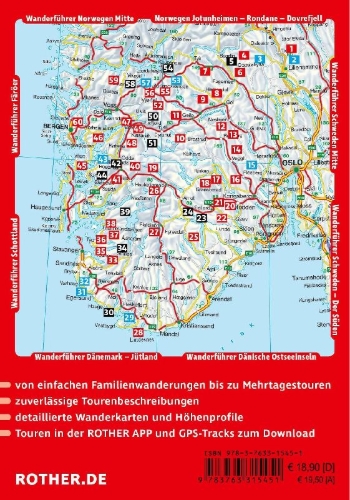 Buchcover und Innenansicht für das Buch: ROTHER Wanderführer Norwegen - Der Süden. 60 Fjord- und Bergwanderungen zwischen Oslo, Kap Lindesnes und Sognefjord