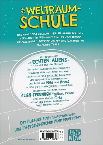 Buchcover und Innenansicht für das Buch: Die Weltraumschule (Band 1) - Erste Stunde: Alienkunde