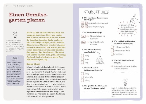 Buchcover und Innenansicht für das Buch: Dein Projekt. Dein Guide. Gärtnern mit Mischkultur