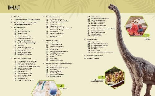 Buchcover und Innenansicht für das Buch: Jurassic World: Das offizielle Kochbuch