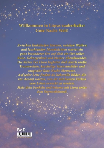 Buchcover und Innenansicht für das Buch: Liora - Wenn das Funkeln nicht schlafen kann - Malbuch