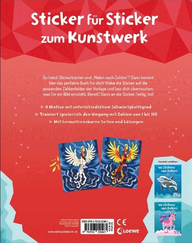 Buchcover und Innenansicht für das Buch: Wir stickern nach Zahlen - Fantasy