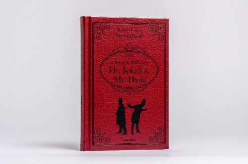 Buchcover und Innenansicht für das Buch: Der seltsame Fall des Dr. Jekyll und Mr. Hyde. Gebunden in Cabra-Leder