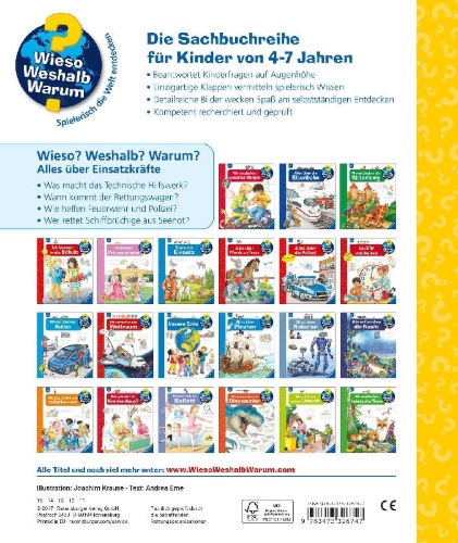 Buchcover und Innenansicht für das Buch: Wieso? Weshalb? Warum?, Band 65: Alles über Einsatzkräfte