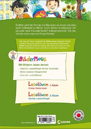 Buchcover und Innenansicht für das Buch: Bildermaus - Geschichten vom ersten Schultag