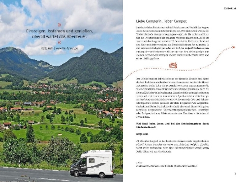 Buchcover und Innenansicht für das Buch: Yes we camp! Wohnmobil-Touren durch Süddeutschland