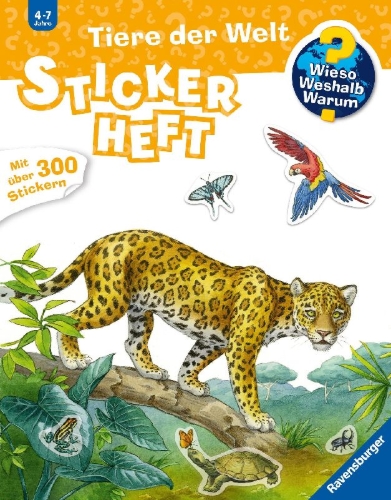 Buchcover und Innenansicht für das Buch: Wieso? Weshalb? Warum? Stickerheft: Tiere der Welt