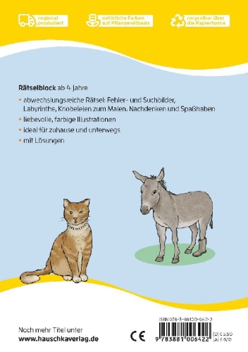 Buchcover und Innenansicht für das Buch: Rätselblock ab 4 Jahre - Band 1