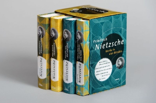 Buchcover und Innenansicht für das Buch: Friedrich Nietzsche, Werke in vier Bänden (Menschliches, Allzu Menschliches - Also sprach Zarathustra - Jenseits von Gut und Böse - Götzendämmerung/Der Antichrist/Ecce Homo) (4 Bände im Schuber)
