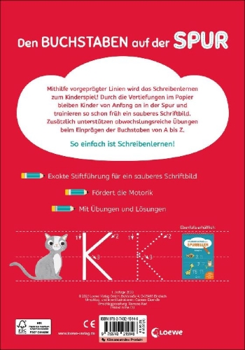 Buchcover und Innenansicht für das Buch: Schreiben lernen mit Spurrillen - Buchstaben