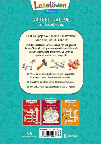 Buchcover und Innenansicht für das Buch: Leselöwen Rätsel-Rallye für Leseprofis - 2. Klasse (Türkis)