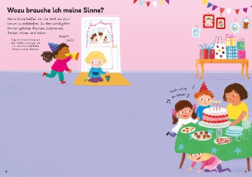 Buchcover und Innenansicht für das Buch: Mein Immer-wieder-Stickerbuch: Körper, Sinne und Gefühle