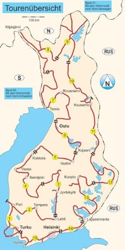 Buchcover und Innenansicht für das Buch: Mit dem Wohnmobil nach Finnland